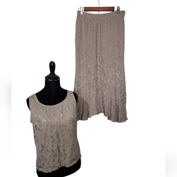 Vintage Spencer Alexis Boho 2PC Set S/M | Artsy Nude Floral Maxi Skirt Top US - Picture 4 of 9